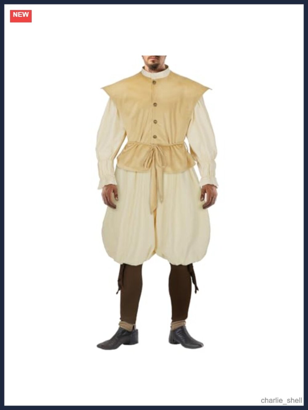 HSDOU Men's Renaissance Medieval Peasant Costume Linen Cotton 3-Piece
